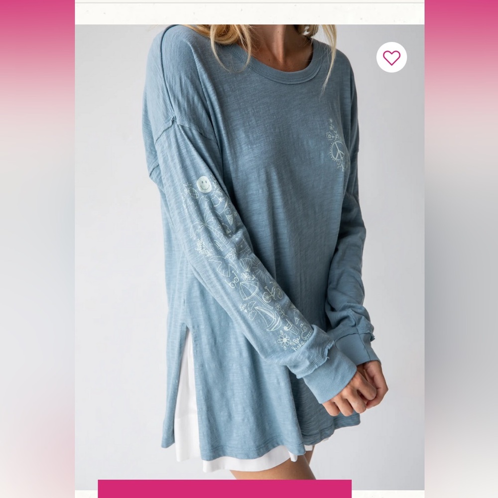 Natural Life Women’s Oversized Cotton Doodle T light blue long-sleeve Size M